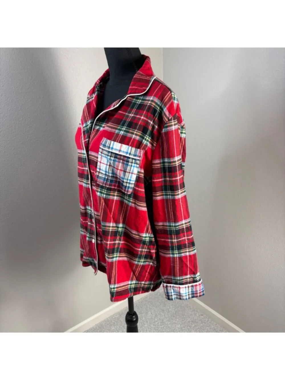 Lands' End Flannel Pajama Top only Womens XXL Red Multi-Colored Plaid